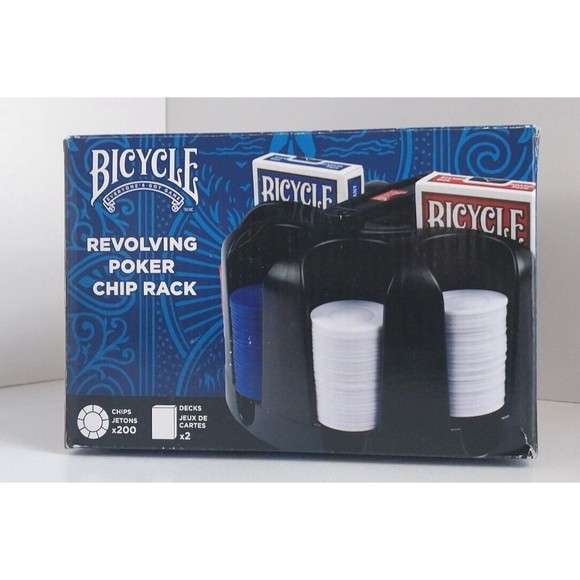 NIB Bicycle Revolving 200 Poker Chips Plus 2 Deck Premium Cards Rack Novelty - Picture 1 of 9